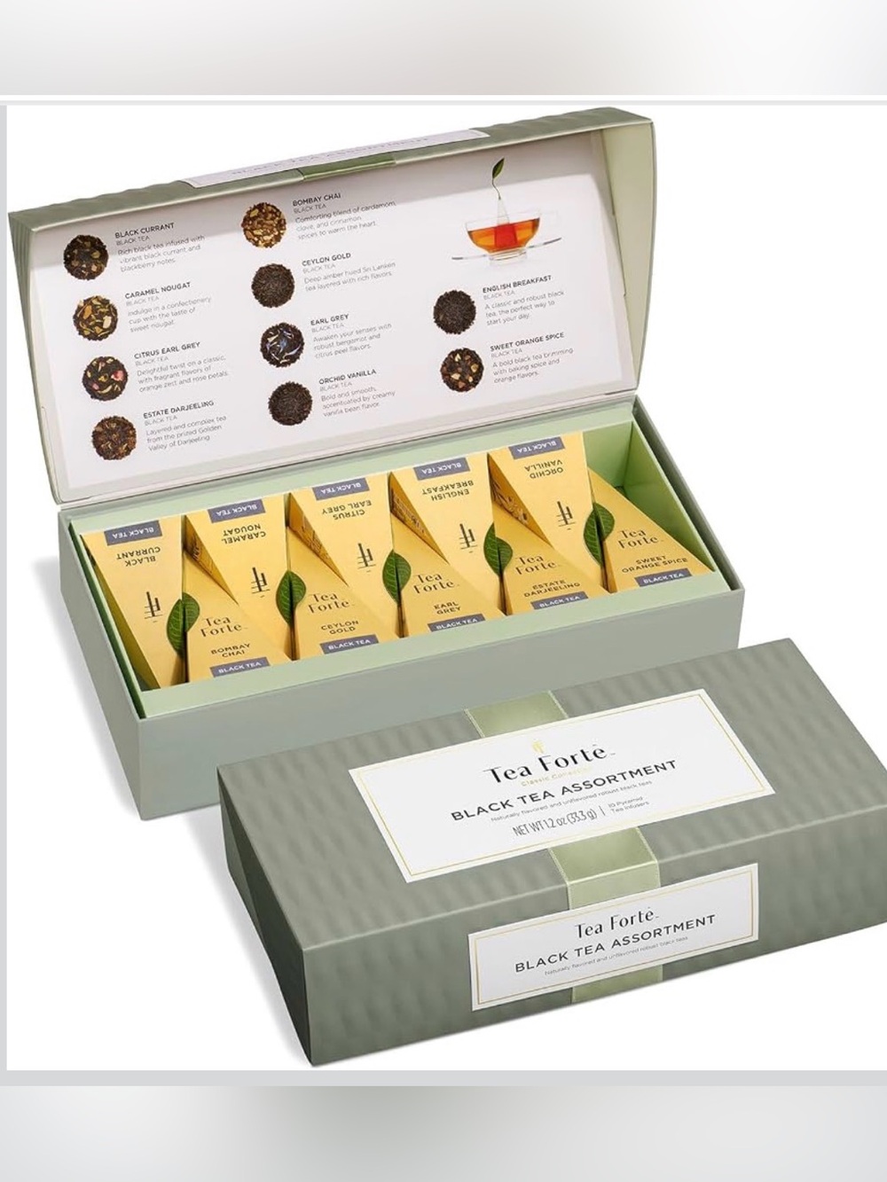 Tea Forte Black Tea Sampler, 10 Pyramid Infuser Bags, Premium Tea Gift Set